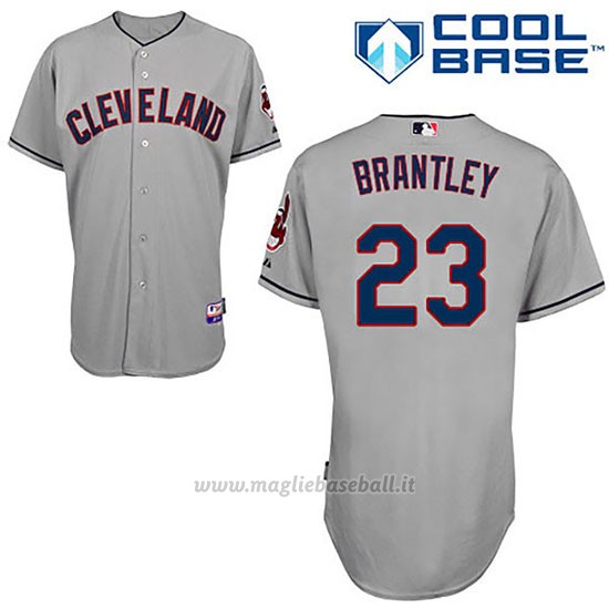 Maglia Baseball Uomo Cleveland Indians Michael Brantley Autentico Collezione Grigio Cool Base Giocatore